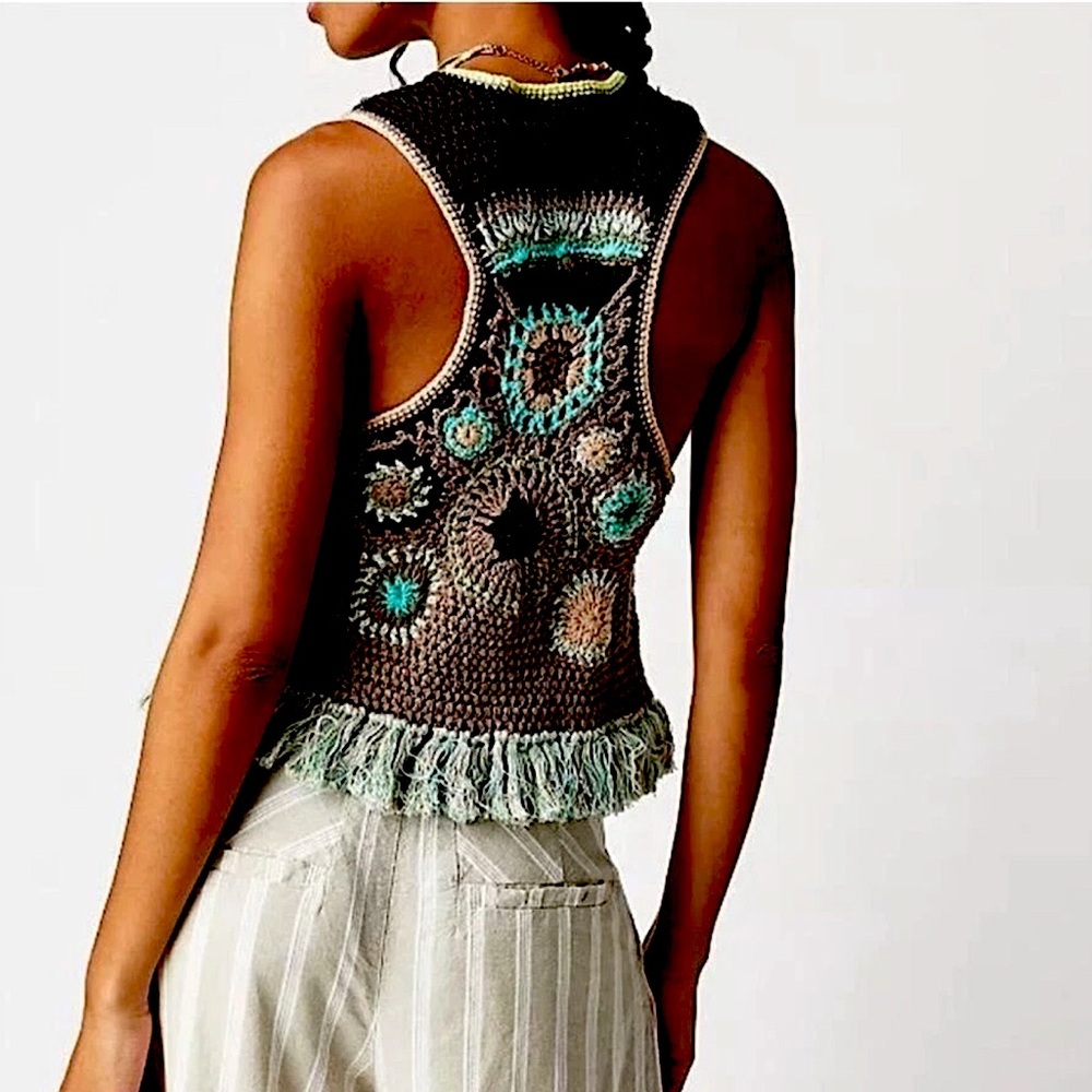 Free People Handcrafted Desert Rose Crochet Vest, NEW - Picture 2 of 14